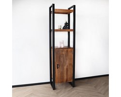 Boekenkast mangohout Pablo 200cm hoog kast industrieel massief hout mango wandkast