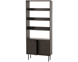 Boekenkast MCW-N78, boekenkast hoge kast, Scandinavische stijl metaal hout melamine MVG 200x80x30cm ~ donkerbruin