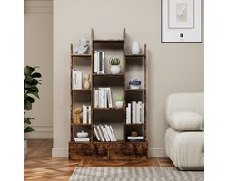 Boekenkast Met 2 Lades - Open Industriële Opbergkast - Voor Woonkamer, Slaapkamer En Thuiswerkplek - Hout En Metaal - Bruin - 86x25x140,5 Cm