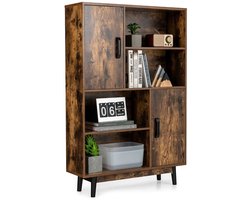 Boekenkast met 4 Niveaus – 80x24x119,5 cm, Opbergmeubel met Deuren, Planken en Anti-Tipsysteem, Bruin