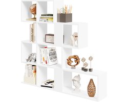 Boekenkast met 4 Niveaus en 11 Open Vakken - Multifunctioneel Staand Rek in Wit