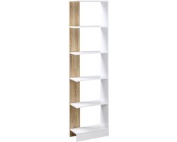 Boekenkast met 5 open vakken - 45 x 21 x 170 cm - wit en eiken - eenvoudig en modern ontwerp