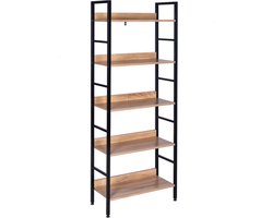 Boekenkast met 5 planken OPEN - voor kantoor - woonkamer - slaapkamer - 60 x 27.5 x 126 - industrieel ontwerp - vintage Zwart/Oak