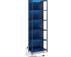 Boekenkast met 6 niveaus - Boekenkast verstelbare LED-verlichting - stalen frame - voor woonkamer - slaapkamer - studeerkamer ebbenhout zwart - 30,5 x 60 x 178,5 cm