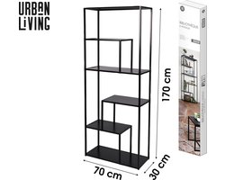 BOEKENKAST MET 6 NIVEAUS MET ZWARTE METALEN STRUCTUUR 70X30XH170CM