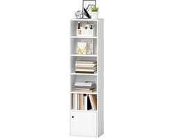 Boekenkast met 6 planken- 3 verstelbare schappen en een kastje - Moderne stijl- 40 x 30 x 156 cm- wit