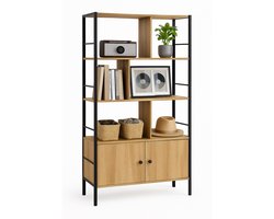 Boekenkast met deuren - 154,5x74x30 cm - houtlook-zwart