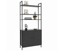 Boekenkast met deuren - zwart