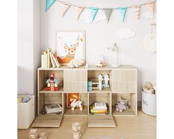 Boekenkast met Houtlook, Modulaire Opbergkast met Verticale Ribbel, Vrijstaand of Wandmontage, Moderne Kast voor Woonkamer