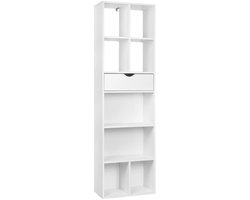 Boekenkast met Lade – Vakkenkast - Boekenrek - Open Kast – Vrijstaande - Opbergkast - Roomdivider – 6 Vakken - 1 Lade - 50x24x168cm - Wit