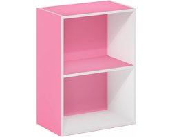 Boekenkast met open planken, 2 niveaus, roze/wit