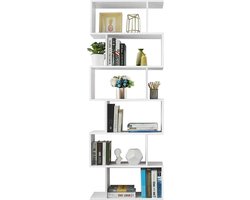 Boekenkast met Open Schappen - Boekenrek of Kast voor Boeken en Planten met 6 Compartimenten - 190,5 cm Hoog en 70 cm Breed - Wit