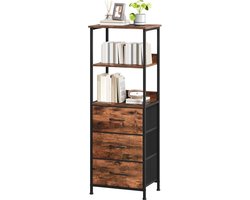Boekenkast met Stoffen Lades - 5 Niveaus met 3 Lades en Displayplank - Opbergkast voor Boeken, Decoratie en Kleine Spullen - Kast voor Woonkamer, Slaapkamer en Thuiskantoor - Houtnerf