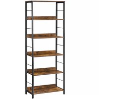 Boekenkast met zes niveaus en achterpanelen in industrieel design