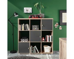 Boekenkast Moleskin met 3 deuren - antraciet/old style - Emob - Kinder boekenkast - Bruin; Antraciet - Spaanplaat