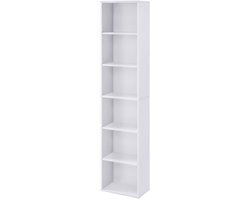Boekenkast, multifunctioneel opbergmeubel, 6-laags verstelbare boekenplank, stevig houten frame, modern en strak design, 40 x 24 x 178,5 cm, wit, geschikt voor woonkamer, slaapkamer en studeerkamer