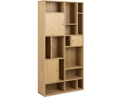 Boekenkast Naturel Hout - 3-Deuren - 90x30x180cm - Huub - Giga Living