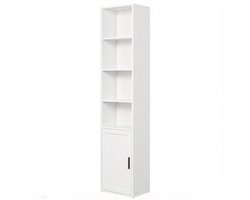 Boekenkast Opbergkast 24 x 31,8 x 175 cm Wit 6-laags ontwerp Met verstelbare planken, 4 open planken en 1 verborgen opbergkast Draagkracht 10kg per plank Snelle montage Geschikt voor woonkamer, kantoor en slaapkamer