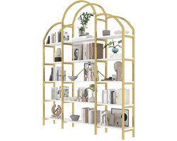 Boekenkast / Opbergkast – 5 Laags – Goud & Wit – Stalen Frame met MDF – 170×25×190 cm – Modern Design