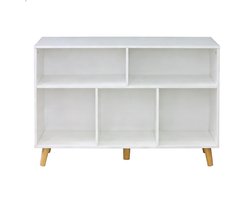 Boekenkast opbergkast vitrinekast bijzetkast dressoir met 5 open opbergvakken modern en eenvoudig ontwerp stevig en duurzaam houten frame geschikt voor woonkamer slaapkamer en studeerkamer 91×29,5×61 cm wit