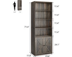 Boekenkast- opbergrek met 4 planken- opbergmeubel met 2 vakken en 2 deuren- voor kantoor- slaapkamer- woonkamer- 60x30x181cm- Donkere eik