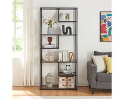 Boekenkast Østre open kast 180x83x34 cm zwart en walnootkleurig [en.casa]