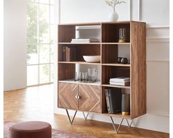 Boekenkast Pacino 115x40x140x140 sheesham natuur steen wit