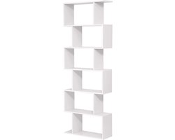 Boekenkast, plank, staand rek voor presentatie, vrijstaande kast, decoratieve plank met 6 niveaus, wit LBC61WT