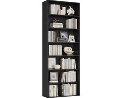 Boekenkast, Rek met 7 Vakken, Staand Opbergrek voor Woonkamer, Kantoor, Slaapkamer, 209,5 x 60 x 23,5 cm, Zwart
