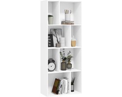 Boekenkast, rek met 8 open vakken, staand rek, wit, kubusrek, ruimteverdeler, opbergrek voor woonkamer, keuken, kantoor, 60 x 143,5 x 29 cm