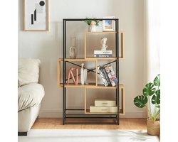 Boekenkast Rennebu open kast 126x80x33 cm zwart en eikenkleurig [en.casa]