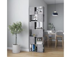Boekenkast Room Divider - Opbergrek Staand - Woonkamer Inrichten - Zes Open Vakken - 60x24x186 cm - Beton Grijs
