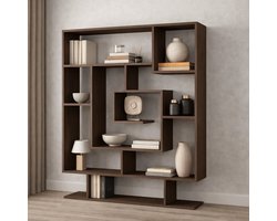 Boekenkast Sarma wengé bruin melamine 124,8x149,4x22 cm
