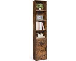 Boekenkast Smal met Deur en 6 Planken - Opbergkast Vrijstaand - Verstelbare Legplanken - Hoge Boekenkast voor Woonkamer, Slaapkamer en Kantoor - Smalle Kast - Open Boekenkast - Opbergmeubel Vintage Bruin
