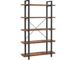 Boekenkast – Staand Rek met 5 Niveaus – Industrieel Design – Vintage Bruin/Zwart