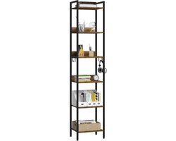 Boekenkast - Staand Rek - Woonkamer Kantoor - 6 Niveaus Haken - 40x30x187 cm - Zwart Vintage