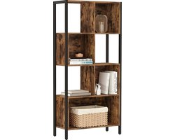 Boekenkast - Vakkenkast - Industrieel - Vintage - Hout - Metaal - Bruin/zwart - 74x29.6x154.5