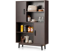 Boekenkast van hout, bijzetkast met 2 deuren, kantelbeveiliging en magneetsluiting, kast voor werkkamer, woonkamer, slaapkamer, kantoor (donkerbruin)
