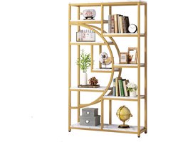 Boekenkast Velano - 8 Lagen - Stijlvol Boekenrek Metaal - Marmerlook en Goud - Voor Woonkamer