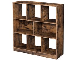 Boekenkast Vitrinekast Opbergkast met vakken 97,5x30x100cm bruin 6 open vakken + 2 halfopen planken Draagkracht 10kg per vak Eenvoudige montage Geschikt voor woonkamer, slaapkamer en kinderkamer