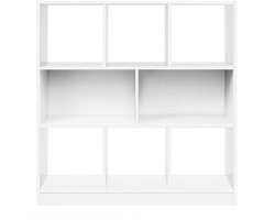 Boekenkast Vitrinekast Opbergkast met vakken 97,5x30x100cm Wit 6 open vakken + 2 halfopen planken Draagkracht 10kg per vak Eenvoudige montage Geschikt voor woonkamer, slaapkamer en kinderkamer