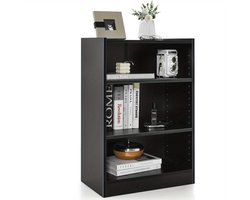 Boekenkast – Vitrinekast – Opbergkast – Wandrek – Openkast – 3-vaks Verstelbare Planken – Water- en Krasbestendig Zwart