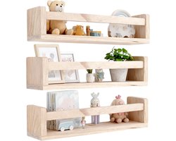 Boekenkast voor kinderen - 3-delige set - kinderrek - wandrek voor kinderkamer - kinderrek voor boekenopslag - ideaal voor boeken en speelgoed - Montessori-rek - Nature - boekenopslag en speelgoedopslag