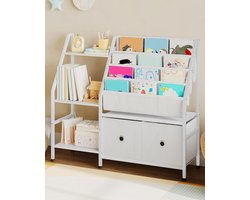 Boekenkast voor Kinderen met 4 Laags Sling Pocket, Speelgoedopslag, 3-Tier Opbergplank en 2 Lades voor de Kinderkamer
