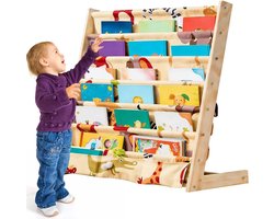 Boekenkast voor Kinderen met 6 Opbergvakken van Oxford Stof, Houten Boekenkast met Opslagruimte, Ruimtebesparende Staande Plank voor Speelgoed en Boeken, 60 x 30 cm