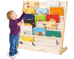 Boekenkast voor Kinderen met 6 Opbergvakken van Oxford Stof, Houten Standing Shelf voor Ruimtebesparing en Organisatie, 60 x 30 cm