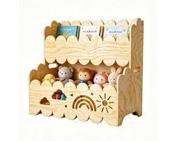 Boekenkast voor kinderen van hout, 2 niveaus, ideaal voor speelgoedopslag en kinderkamerinrichting, multifunctioneel en stijlvol meubel