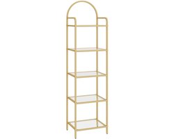 Boekenkast – Voor Slaapkamer, Badkamer & Thuiskantoor – Smalle Boekenkast met Gehard Glazen Planken en Stalen Frame – Goud