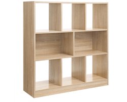 Boekenkast Vrijstaande Opbergkast Dressoir 97,5x30x100 cm naturel Met 8 Open Rekken Modern Stijlvol Eenvoudig Ontwerp Multifunctioneel Stevige Houten Constructie Makkelijk te Monteren Geschikt voor de Woonkamer, Slaapkamer of Kinderkamer