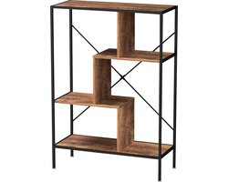 Boekenkast wandkast Stoer - open vakkenkast - industrieel - metaal hout - 115 cm hoog